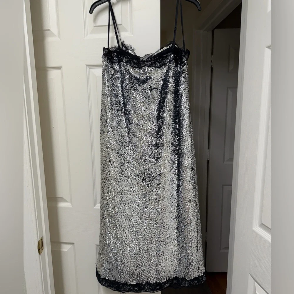 NWT Gianni Bini x Lilly Sisto Allegra Sequin Lace Trim Midi Slip Dress 8 - Picture 8 of 11